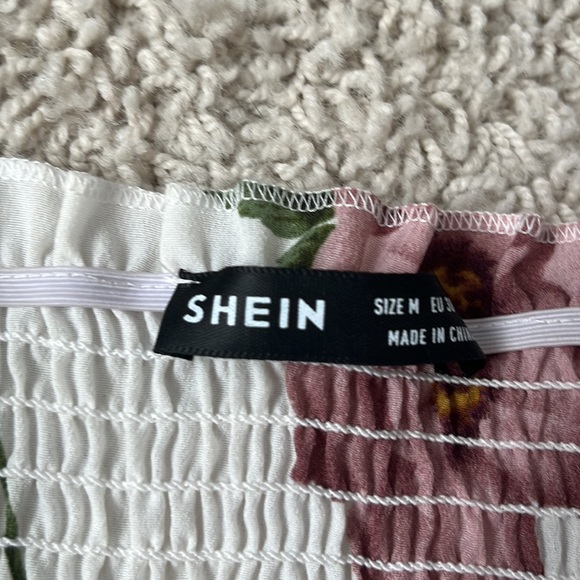 SHEIN elastic off the shoulder white floral mini dress Womens size M - Picture 3 of 4